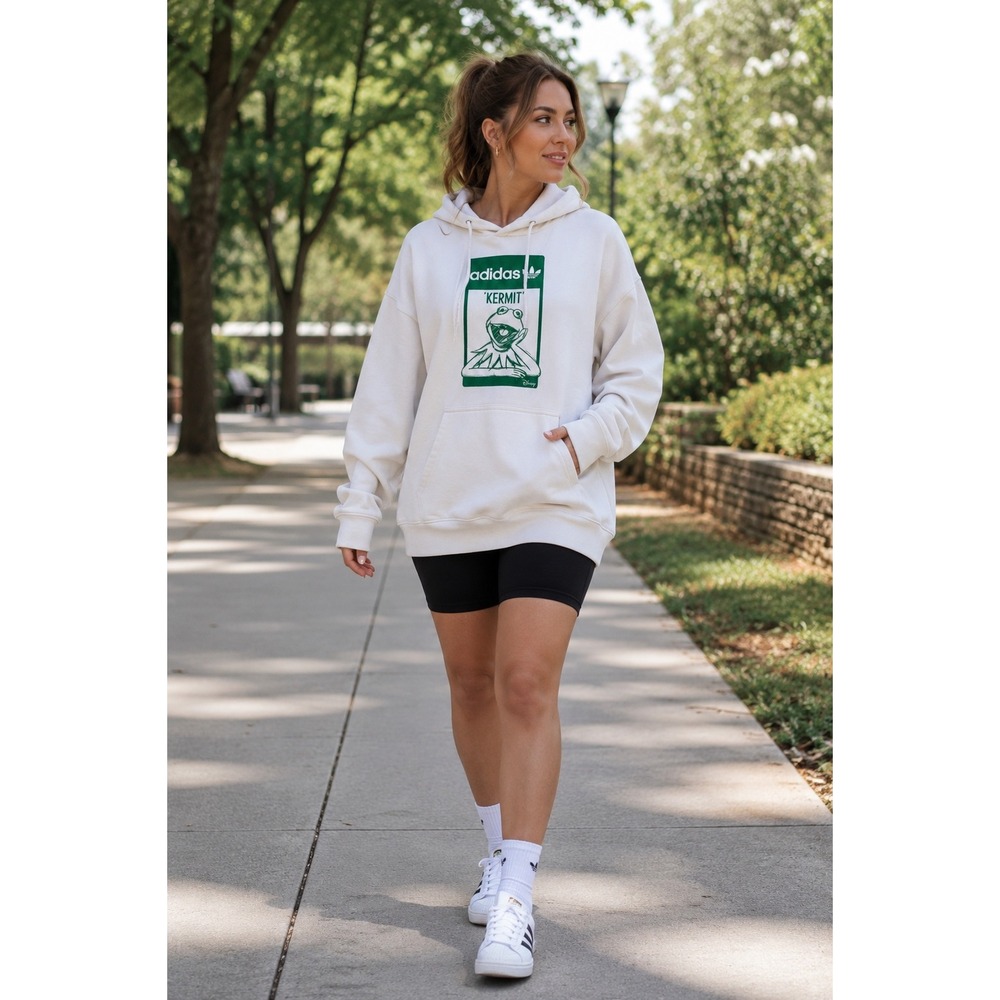 Adidas Kermit the Frog Hoodie Mens Large Disney Organic Cotton Cream GP3336